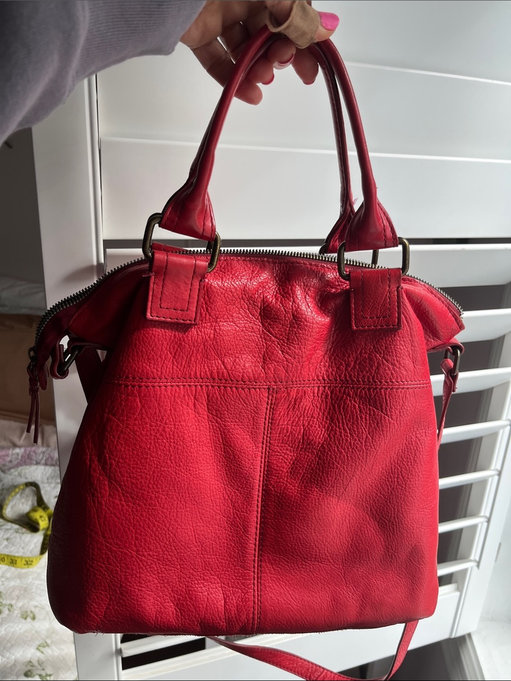 American Leather Co. Red Leather Shoulder Bag with Front Zip Pocket - Picture 15 of 16